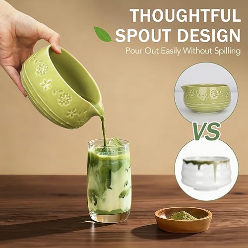 Miniatura 2 de Juego de batidor de matcha, cuenco de cerámica con boquilla, batidor y cuchara de bambú matcha, soporte para Chasen, soporte para cucharada, tamiz,