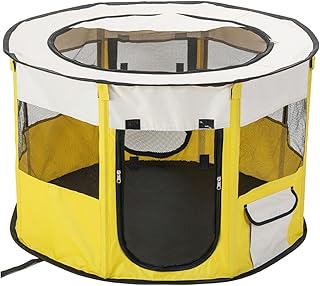 NAGRIS Pet Playpen,Pet Playpen for Small Dog Portable Round for Cat Delivery Room for Indoor Cats with Door and Top Cover Mesh Window