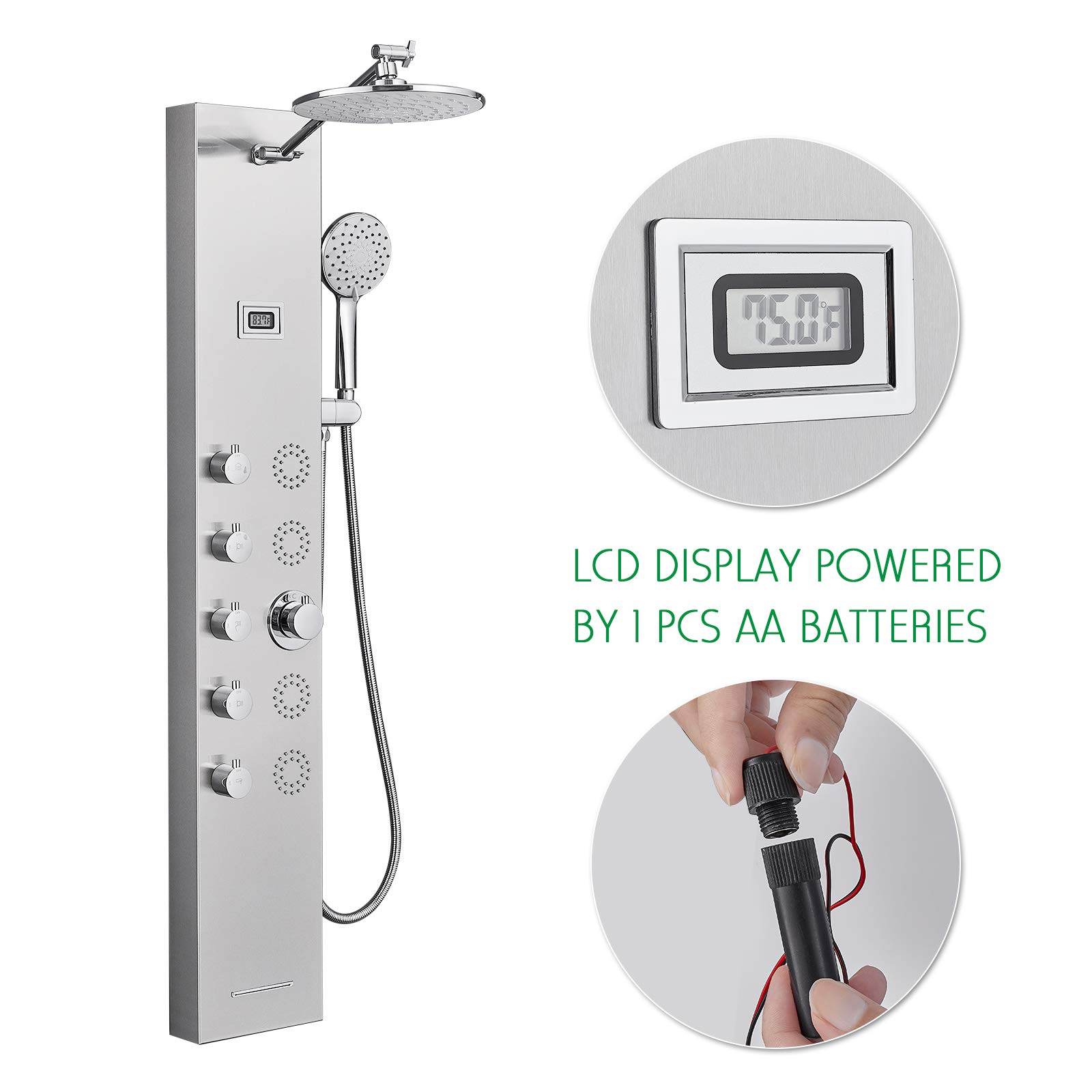 OUGOO Shower Panel Tower System Rainfall Shower + 4 Body Massage Spray + Handheld Shower