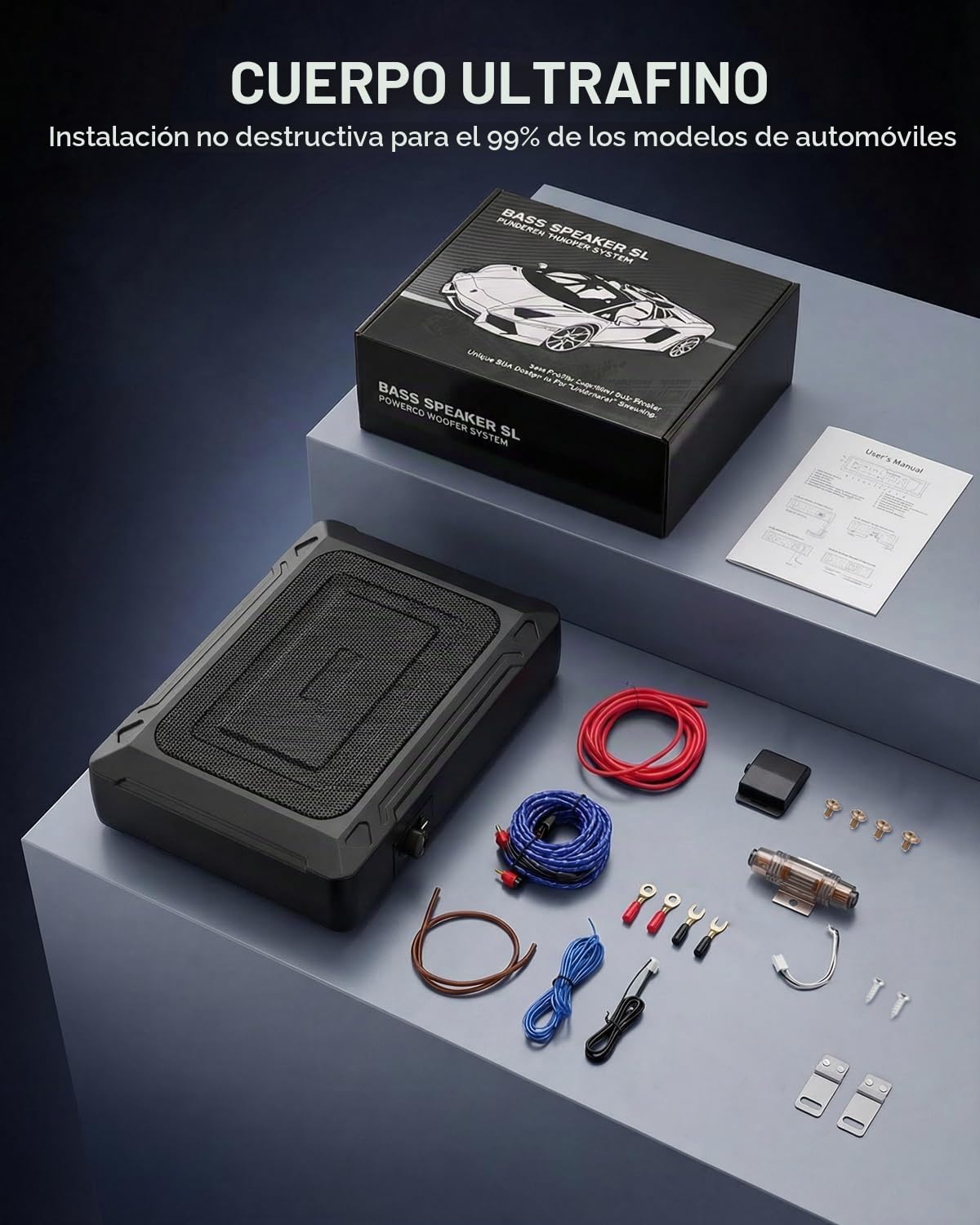Ultraflacher Auto-Subwoofer, Adecuado para Auto/camión, con Amplificador Integrado, montable bajo los Asientos, Potencia máxima 1000W, subwoofer Compacto