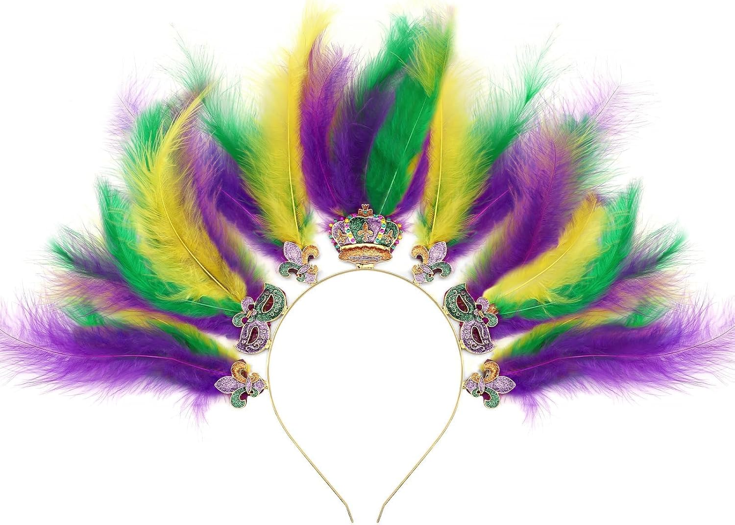 Mardi for Gras Headband, Mardi for Gras Hair Accessories Purple Gold Green Feather Headband for Women Fleur De Lis Headpiece for Masquerade Festival Carnival Costume Party