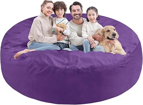 Miniatura 268 de Puf de 5 pies, puf grande con relleno de espuma viscoelástica, sofá puff esponjoso con funda de terciopelo holandés, puf redondo para sala de estar,