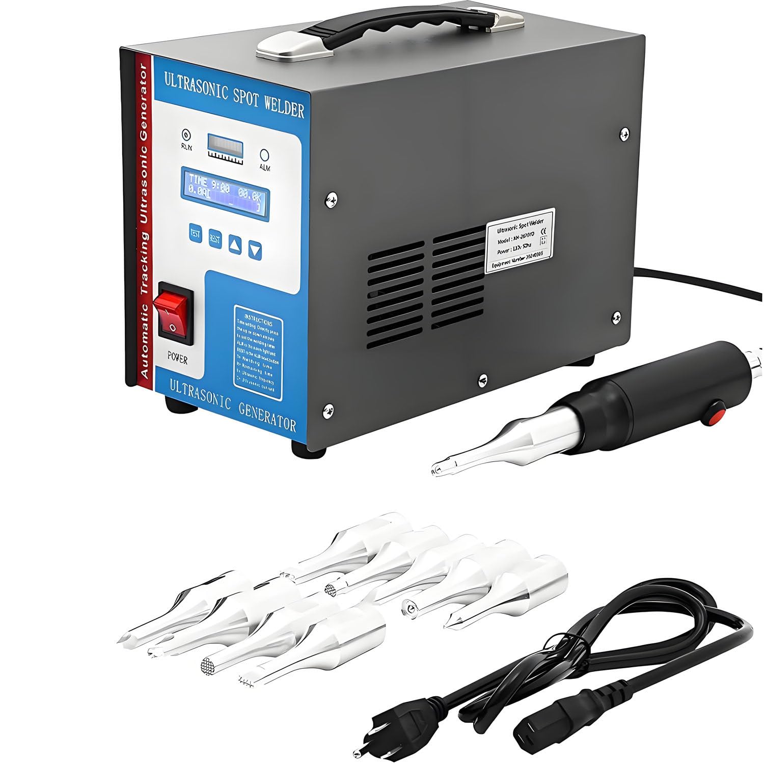 Ultraschall-Kunststoffschweißgerät, 28 kHz, 700 W, handgeführtes Ultraschall-Punktschweißgerät, mit 10 Schweißköpfen, LCD-Display für PP/PVC/PET/ABS