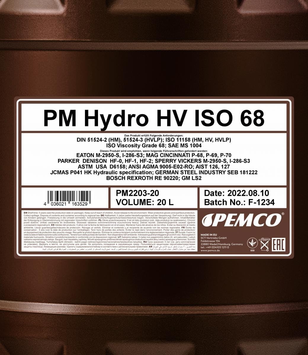 1 X 20L Pemco Hydro Hv Iso 68 / Aceite Hidráulico Hv HF-2