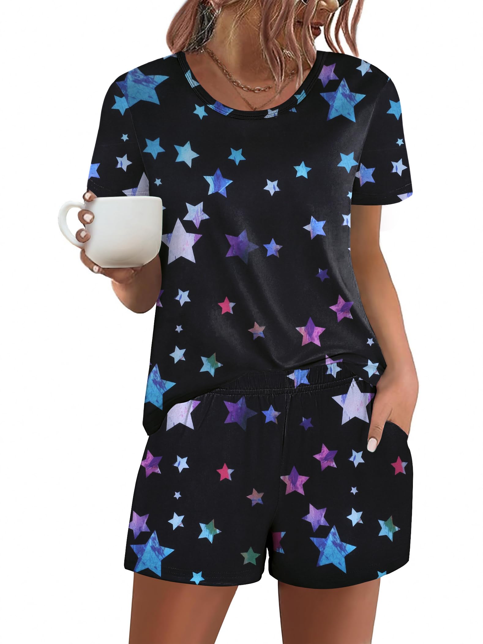 Ekouaer Womens Pajama Sets Short Sleeve Pjs 2 Piece Top and Shorts Sleepwear Comfy Soft Lounge Sets with