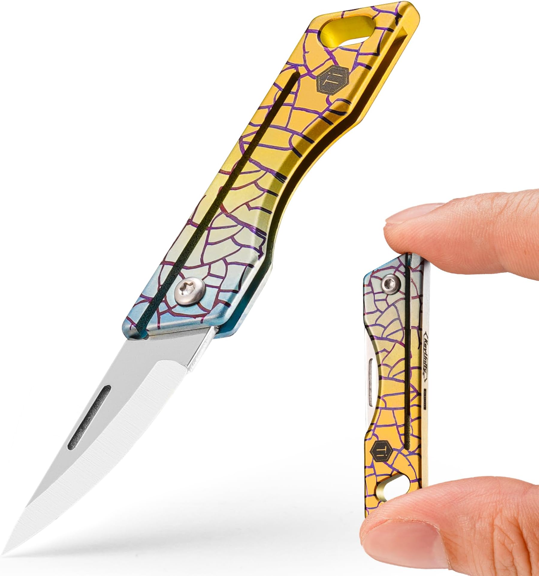 KK06 Titanium Keychain Knife, Lightweight Folding Knife For Daily Cutting Mail, Packages, Ropes, And Tapes(Yuzu)