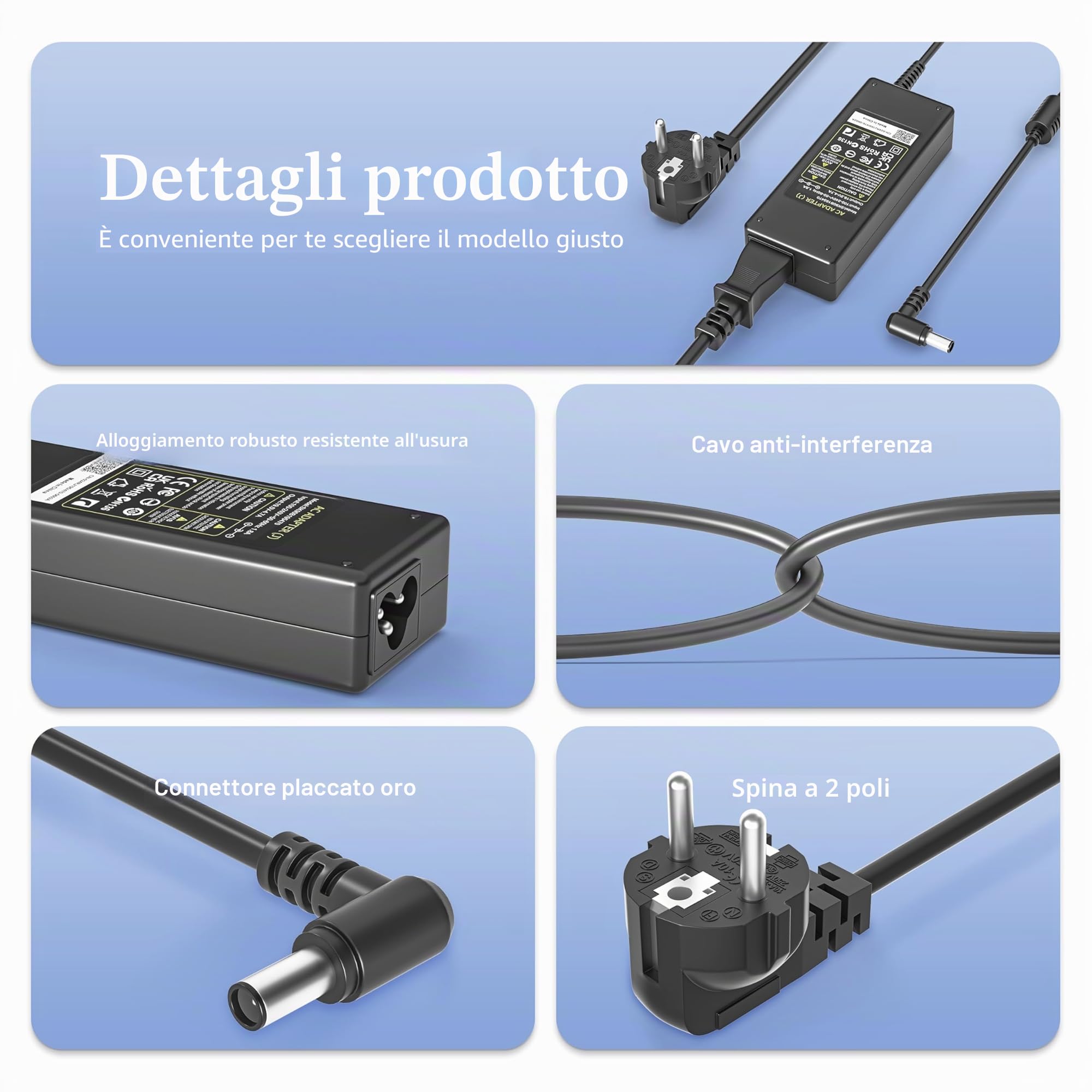 90W Caricatore Alimentatore per Sony Vaio PCG VGP VGN SVE14 SVE15, PCG-71811M PCG-71911M PCG-71211M VGP-AC19V43 VGP-AC19V37 VGP-AC19V31 Sony Bravia Caricabatterie Adattatore 19.5V 4.7A 6,5 x 4,4mm