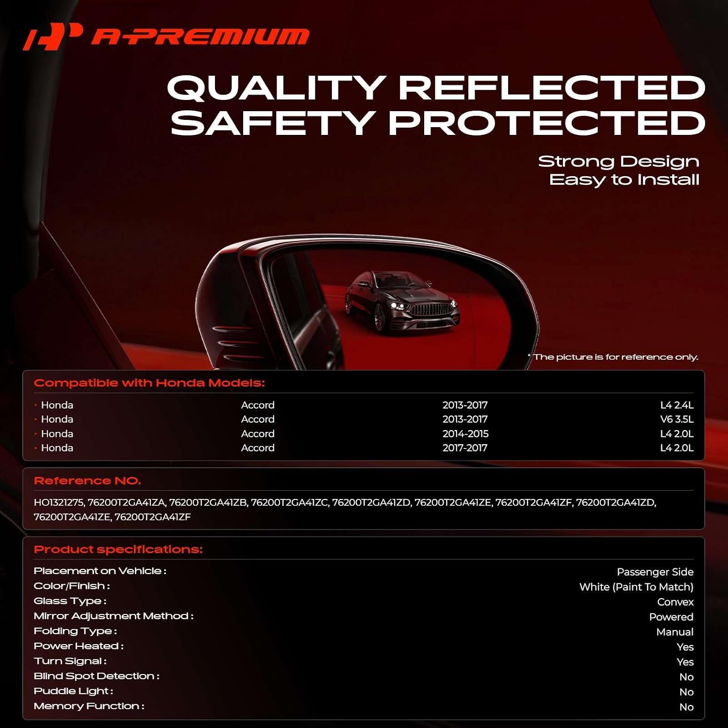 A-Premium Passenger Side Power Door Mirror Compatible with Honda image 2