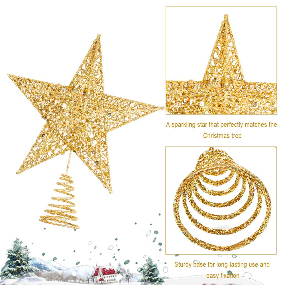Dadabig Christmas Tree Topper - 10 Inch Gold Metal Hollow-out Star Topper for Home Party - Image 4