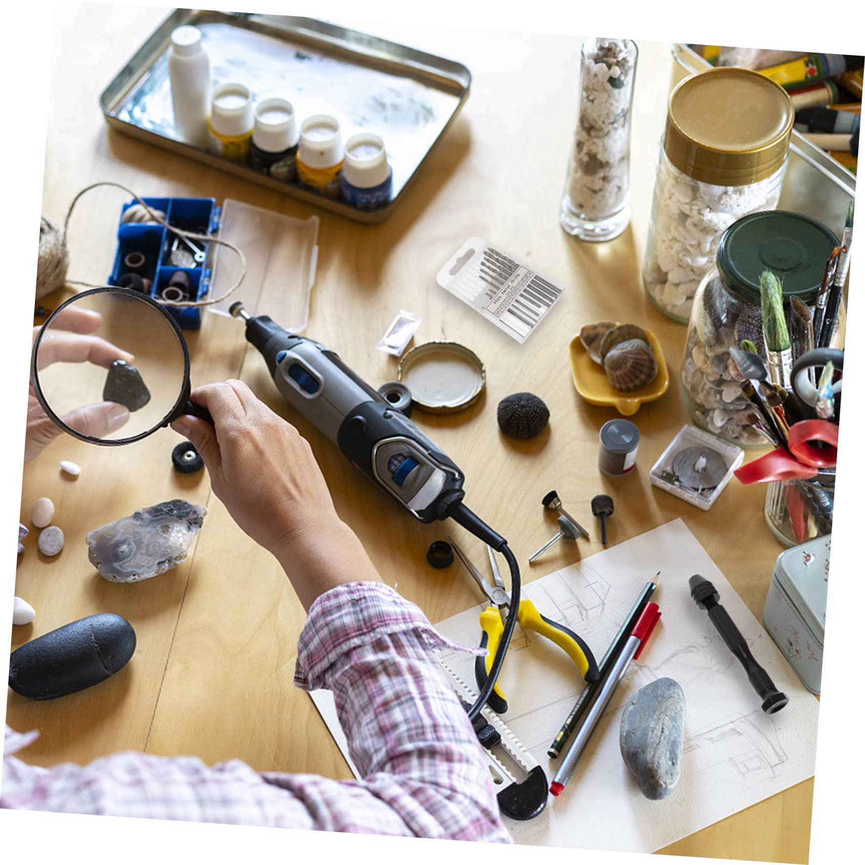 Mikikit Black Hand Twisted Drill Tool Precision Pin Vise Hand Drill Bit Set Mini Spiral Drill for Diy Projects