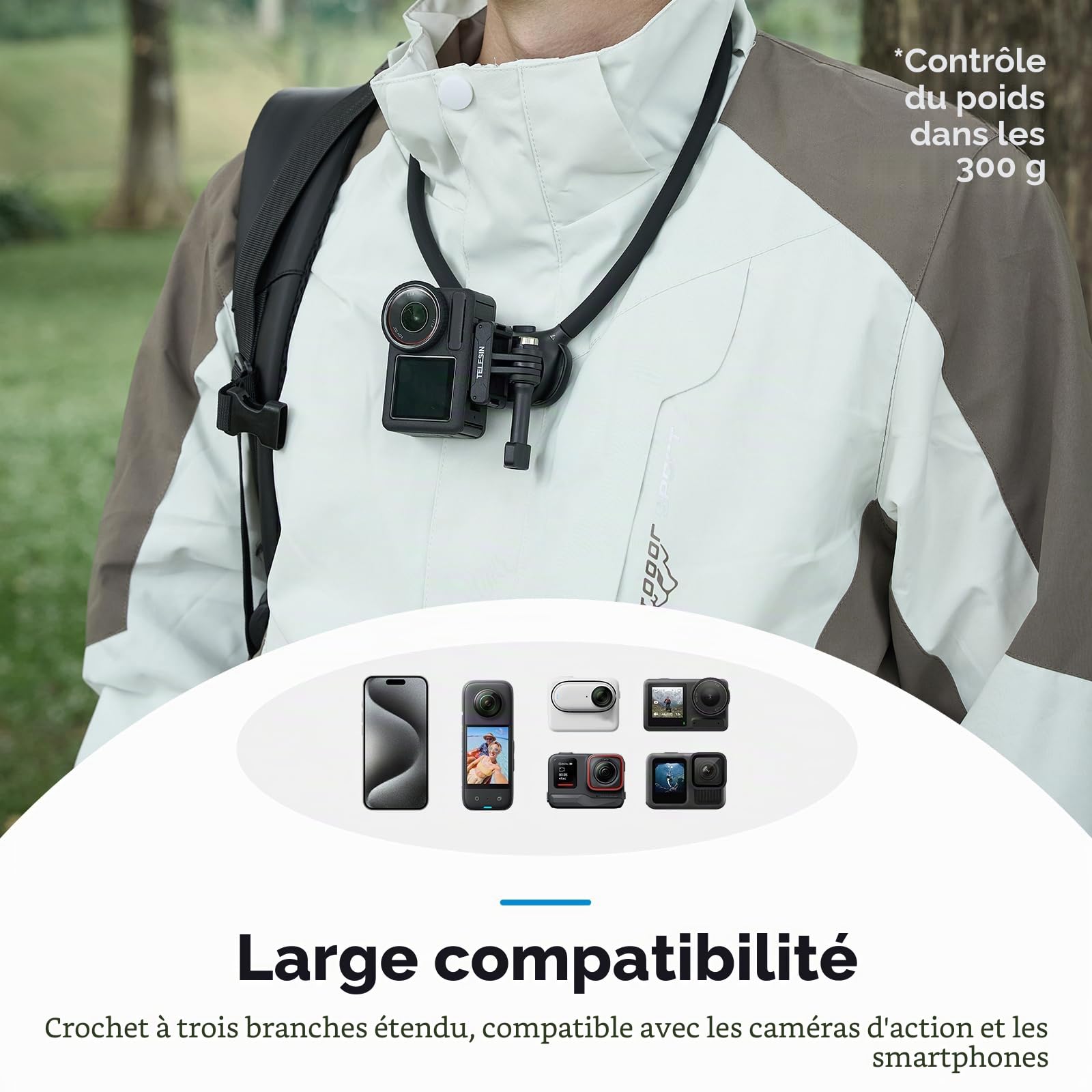 TELESIN SE 2.0 Support de Cou, Support magnétique pour iPhone et Android, Sangle de Poitrine, Support de téléphone vidéo POV Mains Libres pour iPhone 17 16 15 14 13, caméra d'action Android Samsung
