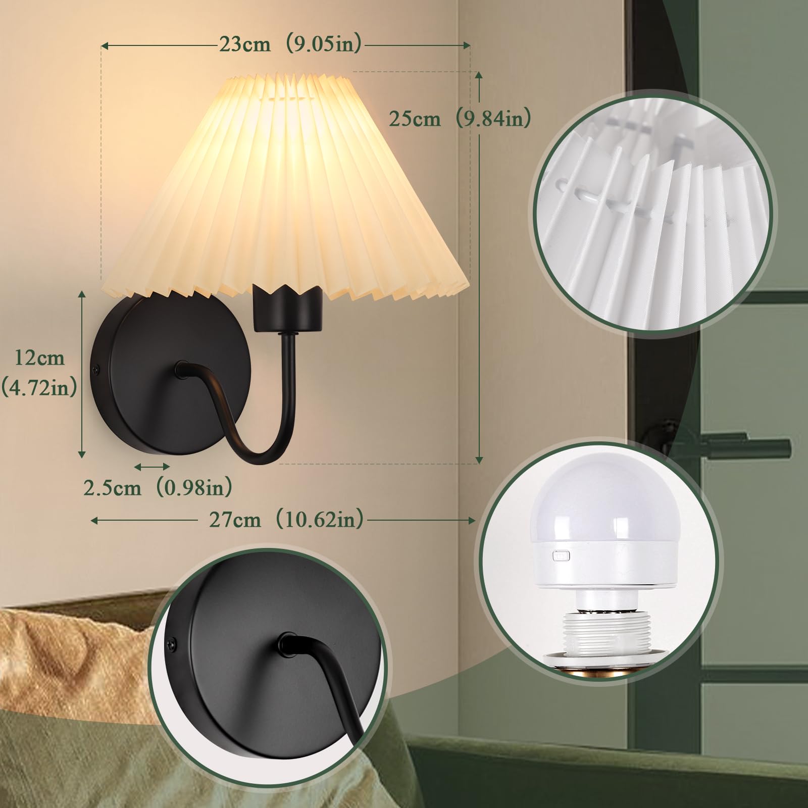 ADISUN Wall Sconces Sets Of 2 RGB Battery Operated Wall Sconces For Bedroom Dresser Classic Golden Wall Lamp - View #7