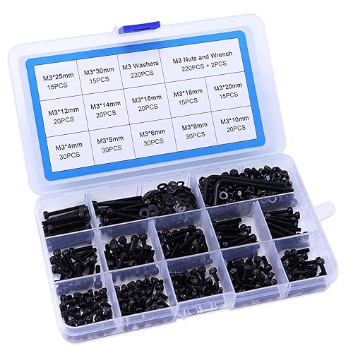 Miniatura 7 de Kit surtido de tornillos métricos M3 de 702 piezas, tapa de cabeza hexagonal M3, tornillos de máquina M3, tuercas arandela con llave Allen, M3x