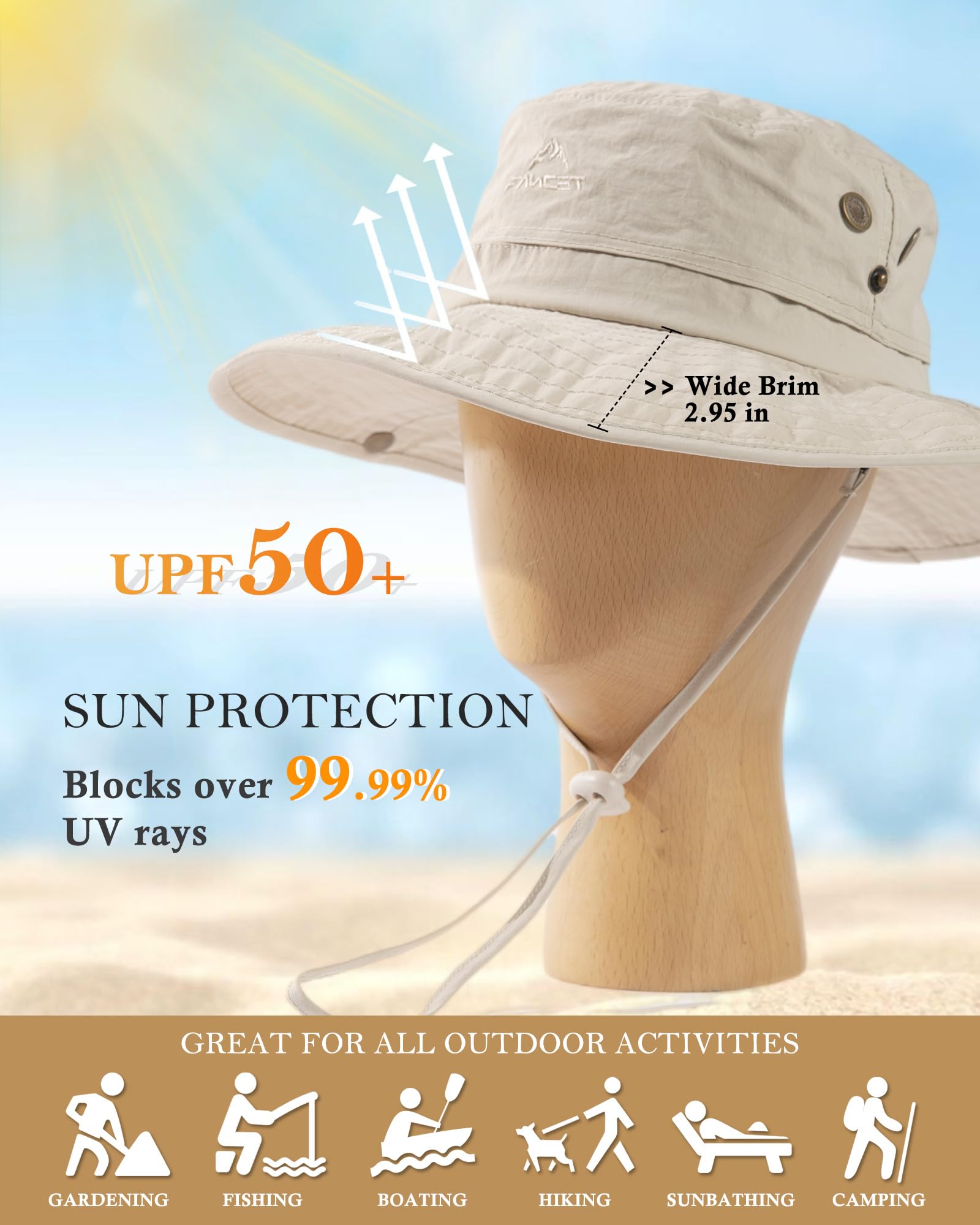 TOP-EX Chapeau de soleil UPF 50 pour femme à large bord protection UV chapeau de safari imperméable pliable pour la marche, la pêche avec trou pour queue de cheval