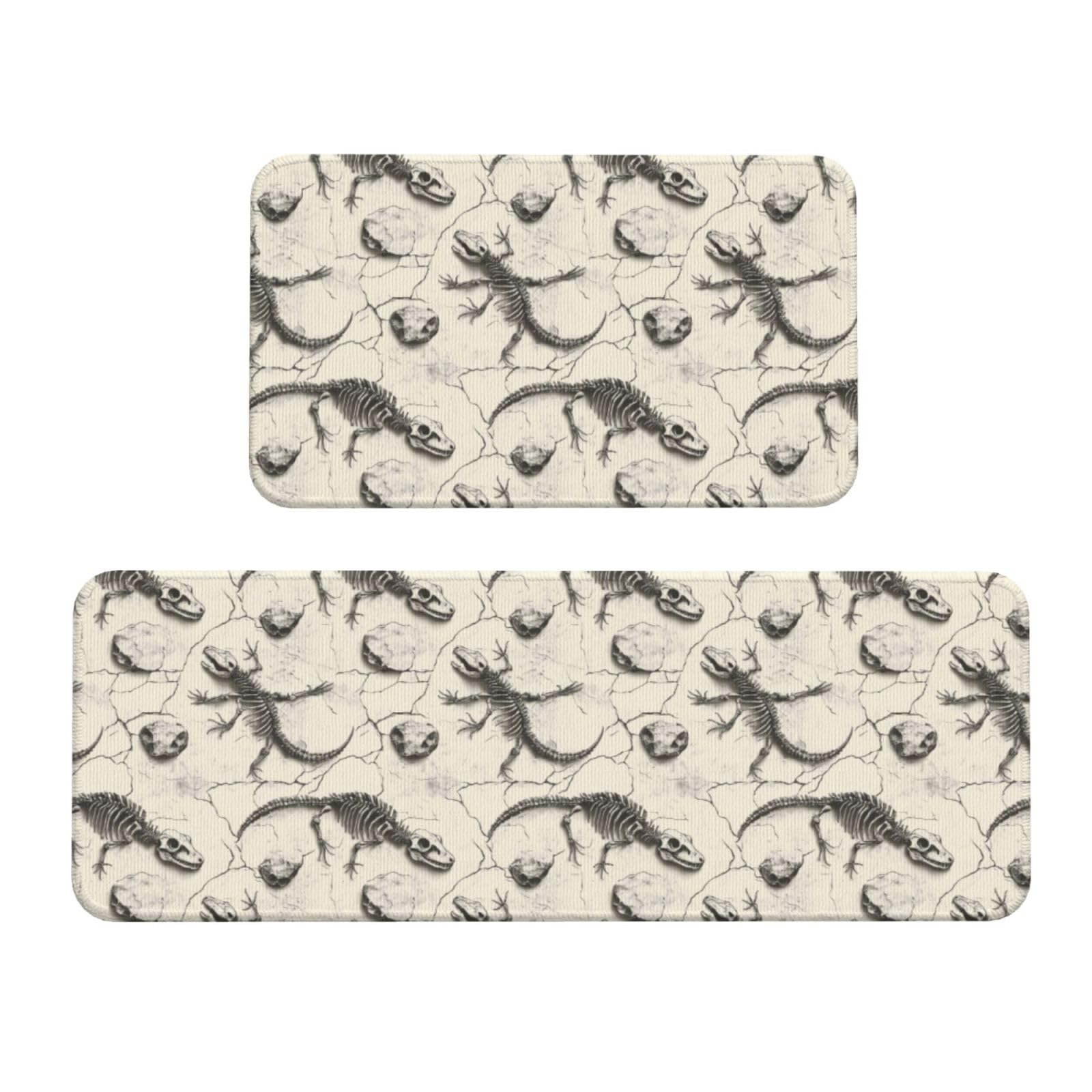 GVYGVY Antifatigue Kitchen Mats for Floor 2 Piece - Vintage Lizard Skull Print Kitchen Rugs Washable, Non Slip Runner Rug Standing Mat for Office/Bathroom/Laundry/Home Decor and Accessories