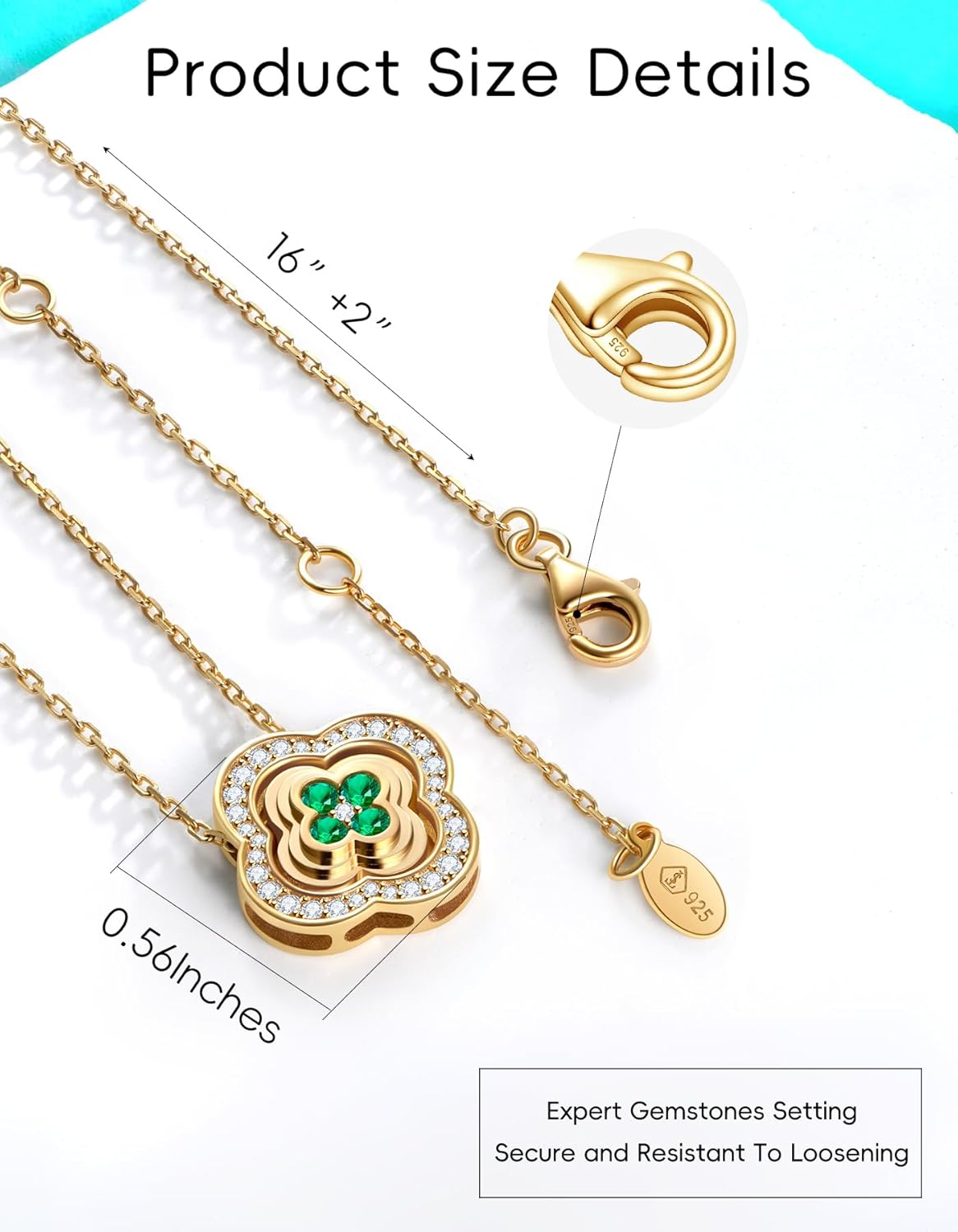 Clover Necklaces for Women Gifts with Lab-Grown Moissanite and Emerald|S925 Sterling Silver|14K Gold Plated Non Tarnish - Image 6