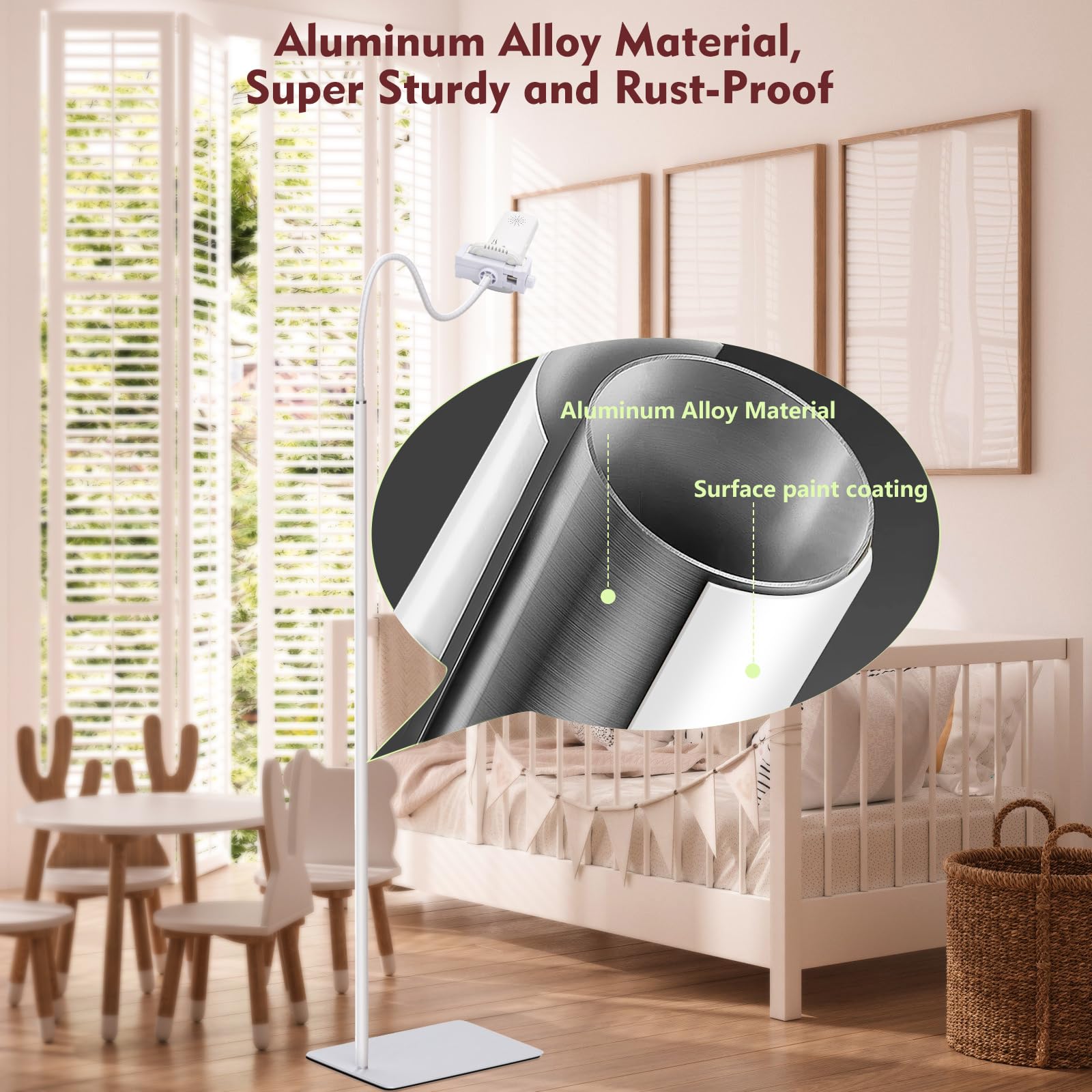 Support de moniteur de bébé compatible avec Infant Optics, Babysense, Nanit Pro, Owlet, Baby Ganibs, Bonoch, hauteur réglable de 37,4 à 68,8 cm, support universel pour caméra de bébé, sécurité pour
