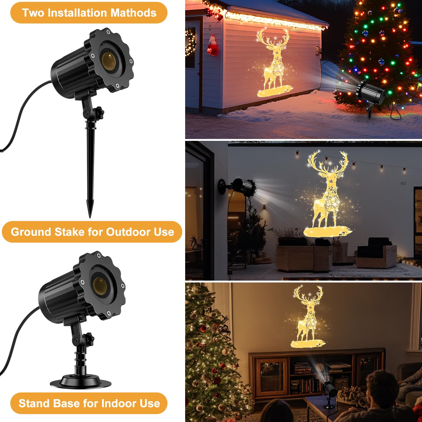 Proyector de luces de Navidad dinámico 3D para interiores y exteriores, decoración de Navidad de reno, luces impermeables para ventana, techo, pared, patio, decoración de Navidad