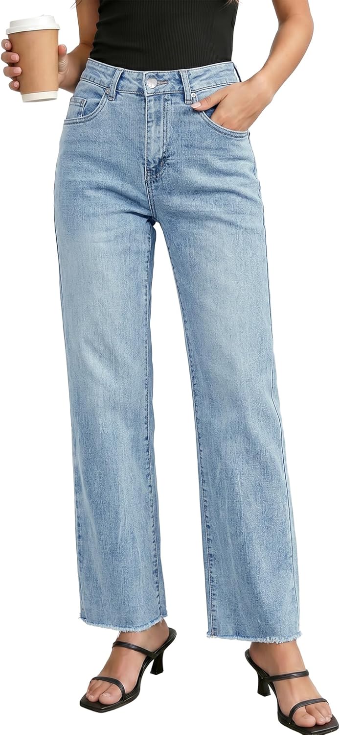 GRAPENT Straight Leg Jeans for Women High Waisted Stretchy...