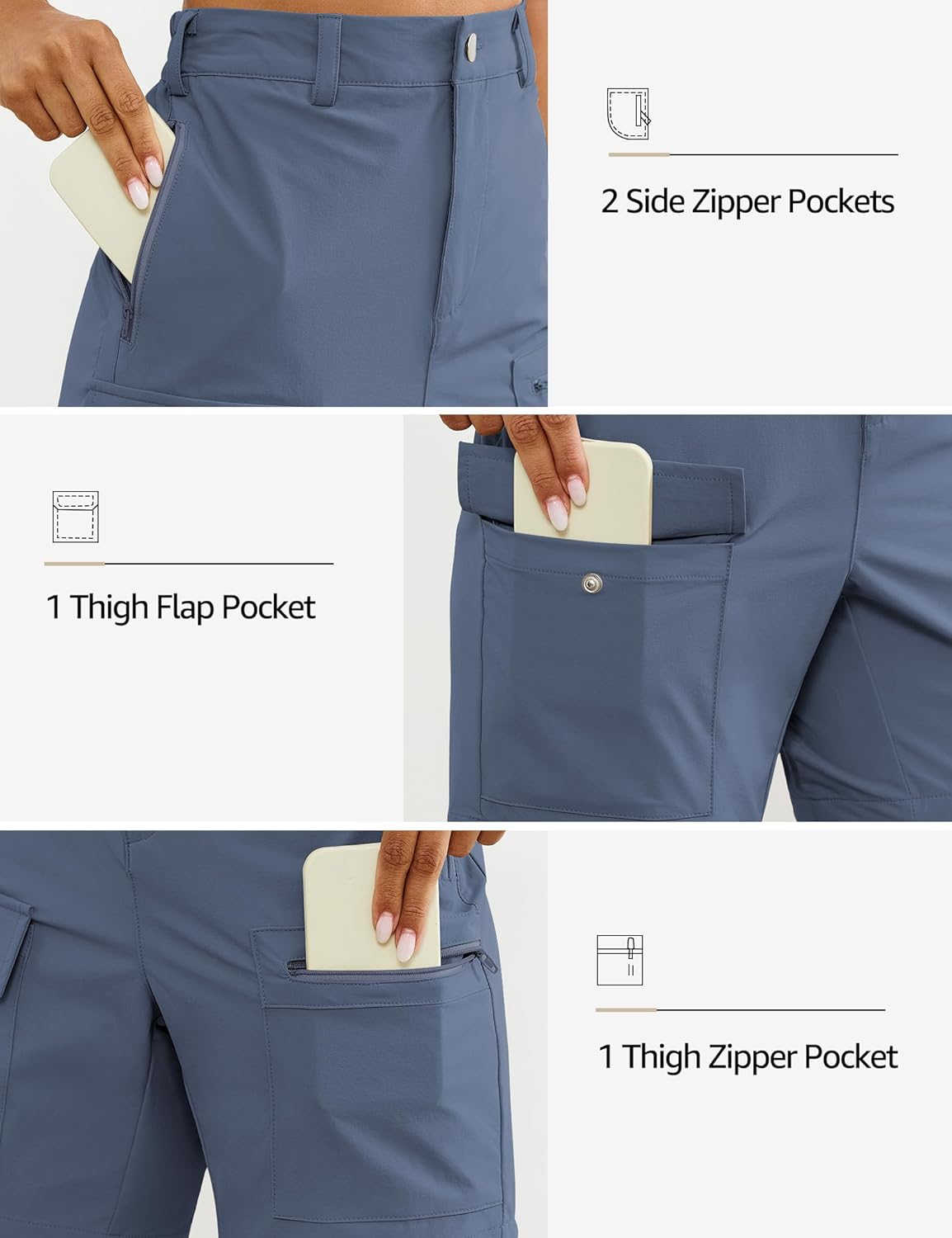 luvamia Hiking Shorts for Women Cargo Lightweight Water Resistant Elastic Waist Golf Casual Summer 7 Inch Inseam Shorts - Image 4