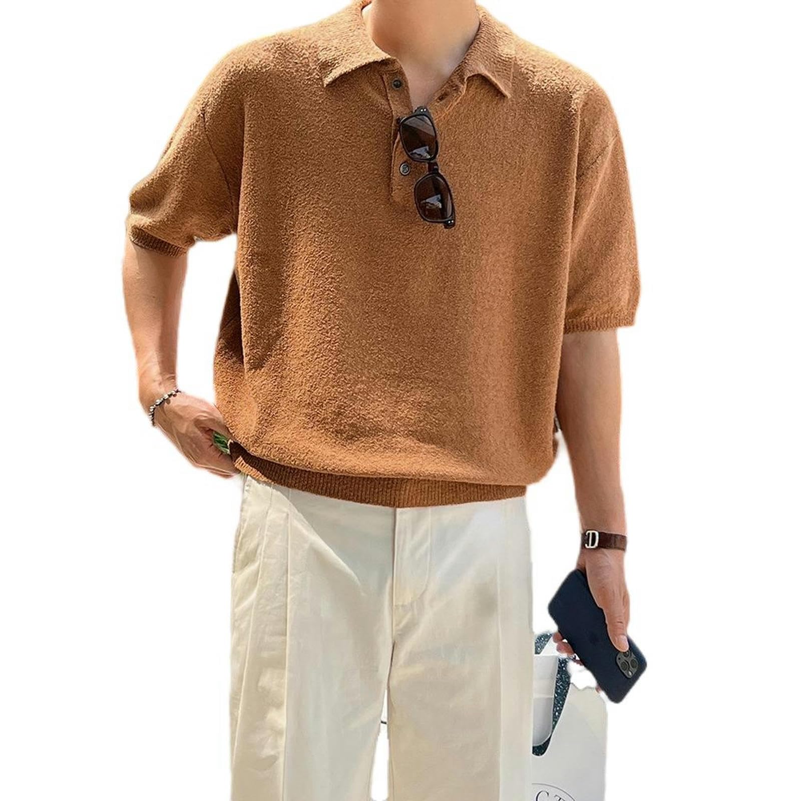 Polo tricoté ample t-shirt à revers homme amples d'été 2XL