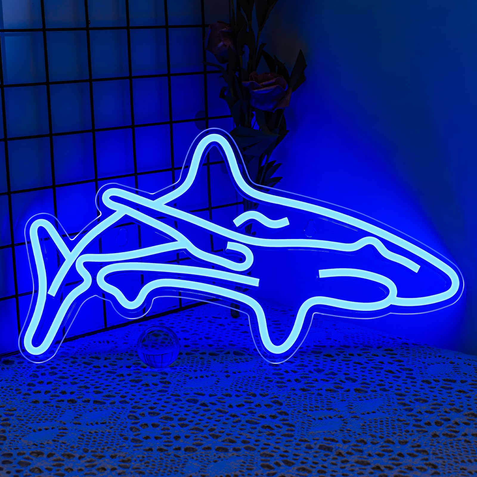 Hai Led Leuchtreklame für Schlafzimmer Blaue Leuchtschilder Wanddekoration Acryl Einzigartig Nachtlicht für Jungen Geschenke Wohnzimmer Bar Partyzubehör