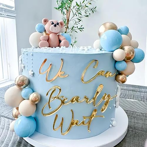 We Can Bearly Wait Cake Topper,Gold Acrylic Bear Baby Shower Party Decorations for Baby Bear Theme/Gender Reveal Party Decorations Supplies