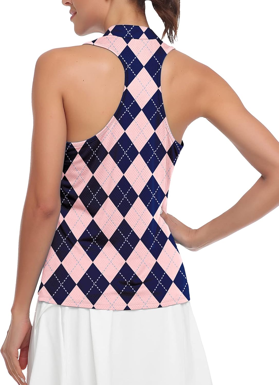 Soneven Women's Sleeveless Golf Shirts Printed Moisture Wicking V Neck Golf Polo Shirts Racerback Golf Tank Tops