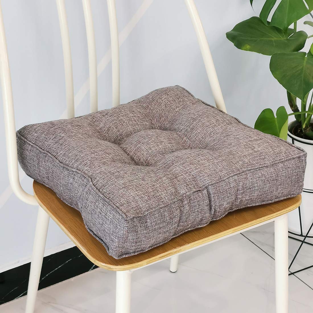 Cojín de Silla Cuadrado de Lino sintético, Cojines de Silla firmes y Suaves, Asiento cómodo para Oficina, hogar o automóvil, 20 x 20 Pulgadas, Gris