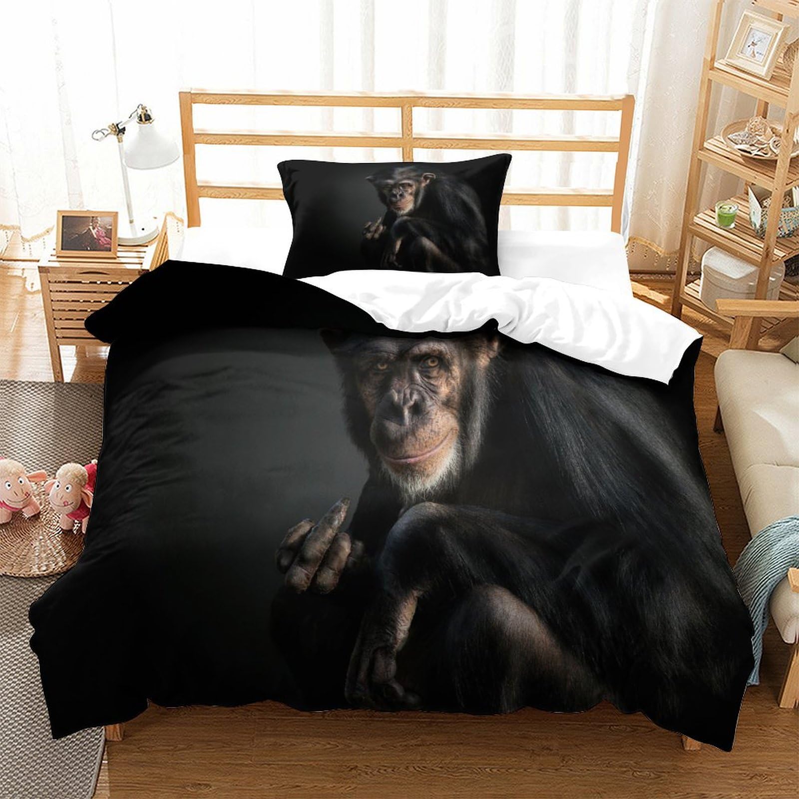 P1S9U7W5Y 3D Printed Chimpanzee Animal Duvet Cover Set 3pcs Microfiber Primate Bedding Set Single