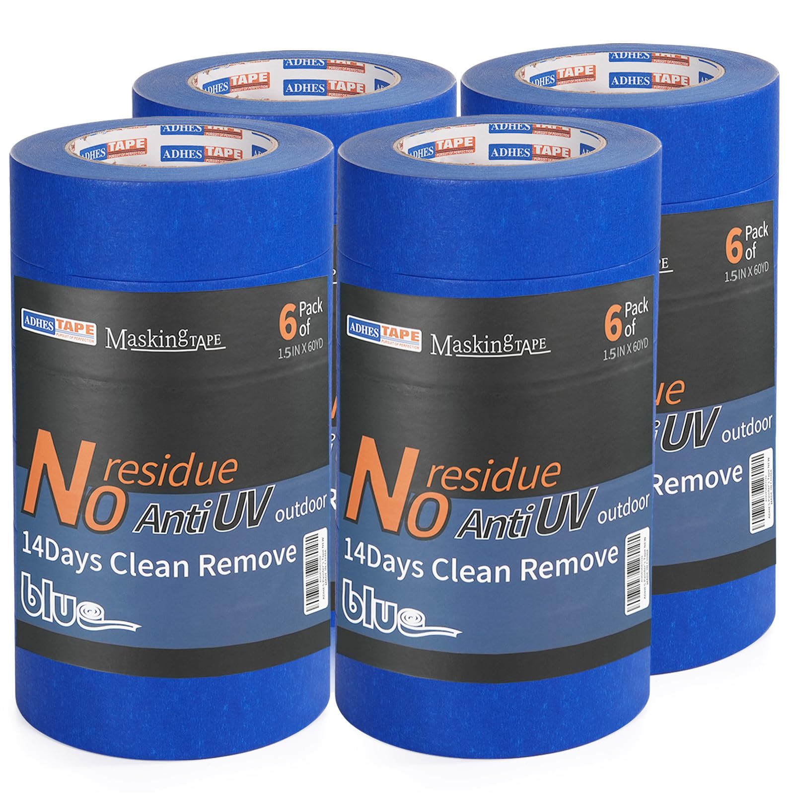 ADHES Blue Painters Tape,Blue Tape,Masking Tape for Painting,Paint Tape,no Residue Outdoor,UV Anti, 1.5 inch x 60 Yard,24ROLLS — image 1