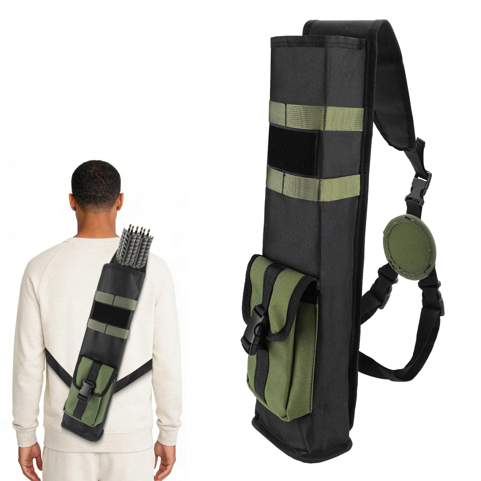 Archery Lightweight Quiver Back Arrow , Multi-Functional Arrow Holder Bag, Tactical Arrow Case with Adjustable Strap for Compound and Recurve Bows, Hip and Back Use for Target Shooting Hunting (Green)