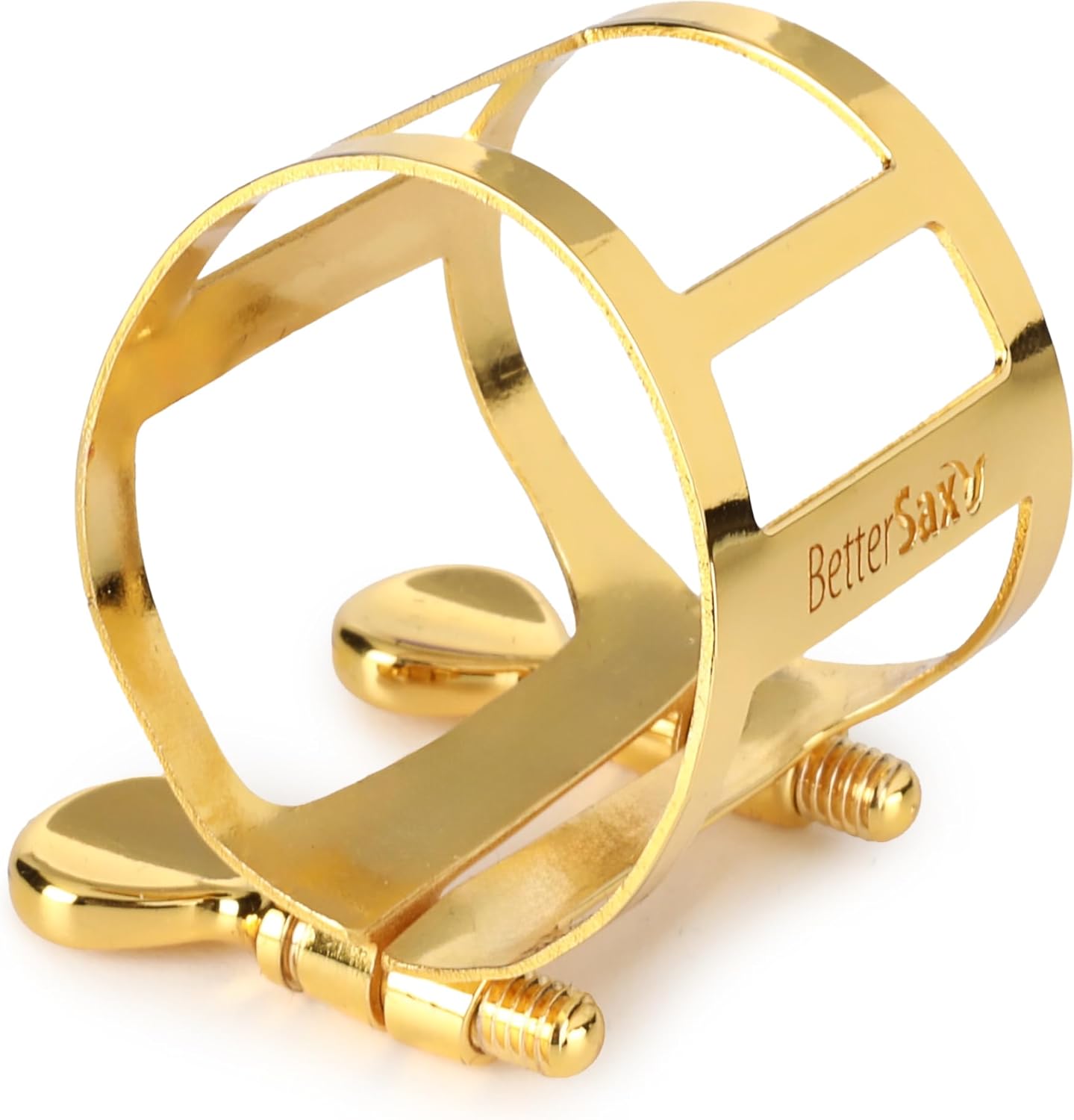 BetterSax Burnin’ Tenor Saxophone Ligature – 24k Gold-Plated Brass, Designed by Peter Jessen – Fits Standard Hard Rubber & Slim Bari Mouthpieces – Fast Response, Balanced Tone, Includes Cap & Pouch