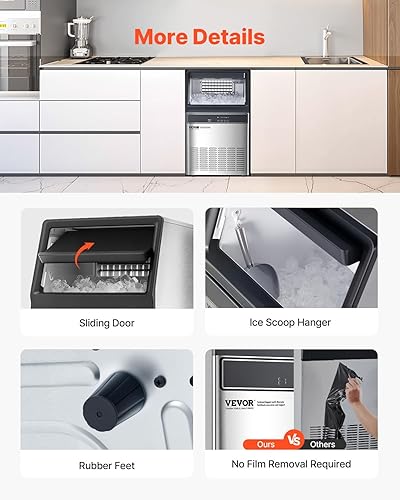 Miniatura 6 de VEVOR Máquina comercial para hacer hielo, máquina de hielo de 120 libras/24 horas con capacidad de almacenamiento de 33 libras, 55 cubitos de hielo