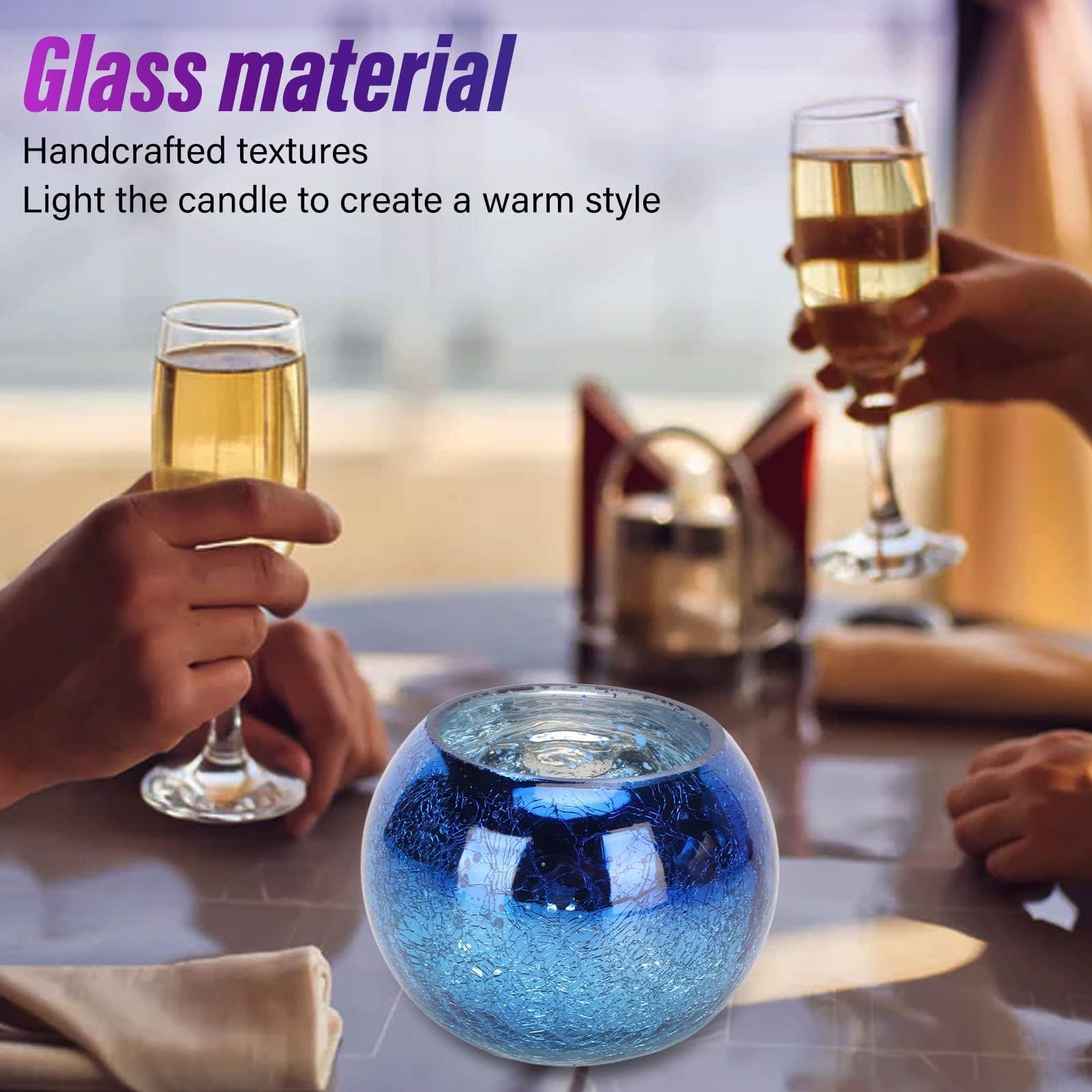 Portacandele in Vetro Decorativo, Sfumatura Blu, per Candele Votive, Matrimoni, Chiesa, Camera da Letto, Decorazione Tavola, Feste di Compleanno
