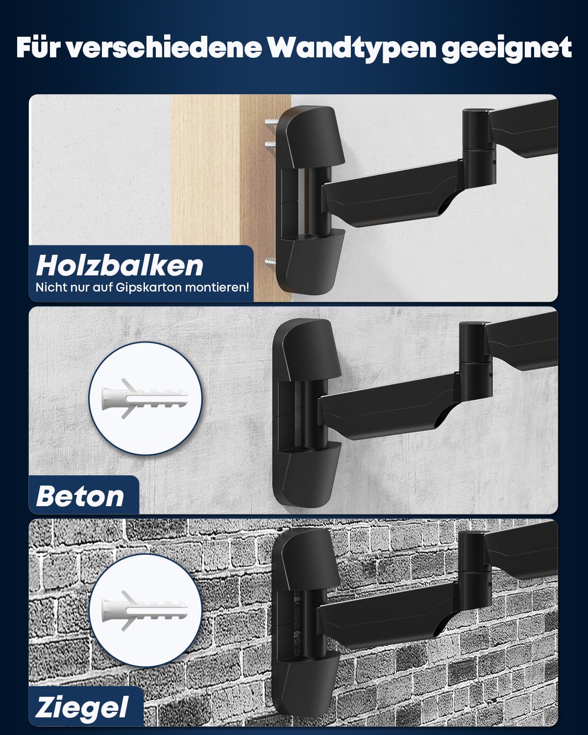 Monitor Wandhalterung Gasfeder 17–32 Zoll – Extra Langer Monitorarm 76,9 cm, schwenkbar & höhenverstellbar, VESA 75/100, bis 9 kg, Schwarz