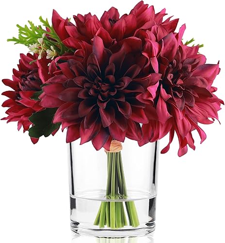 WELL KNOWN Ramo de flores artificiales de peonía en jarrón, flores sintéticas con jarrón, arreglos florales de seda rosa, peonías en jarrón de