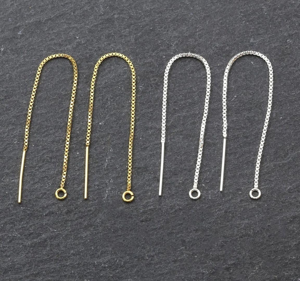 2pcs Adabele Authentic 925 Sterling Silver Dainty 3 Inch Threader Earring Finding Open Ring Pull Through Threaded Long Chain Drop Tassel for DIY Earrings Jewelry Making SS297-3