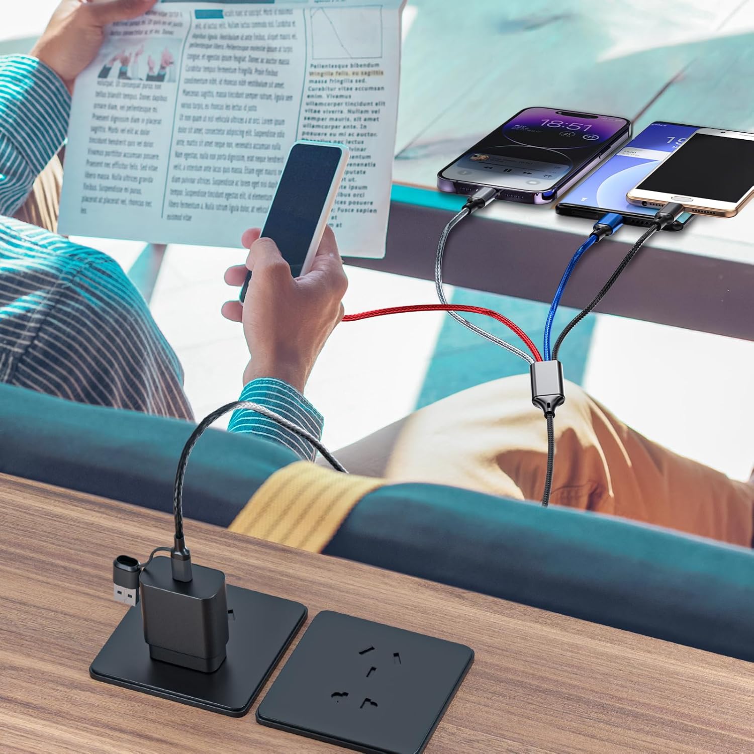 6 in 1 Multi Charging Cable 3Pack-6FT Multi USB Cable 3A Multi Charger Cable Braided Multiple Phone Charger Cable Universal USB A/C Charging Cord with 2*IP/Type C/Micro USB Port for Cell Phone/Tablets - Image 7