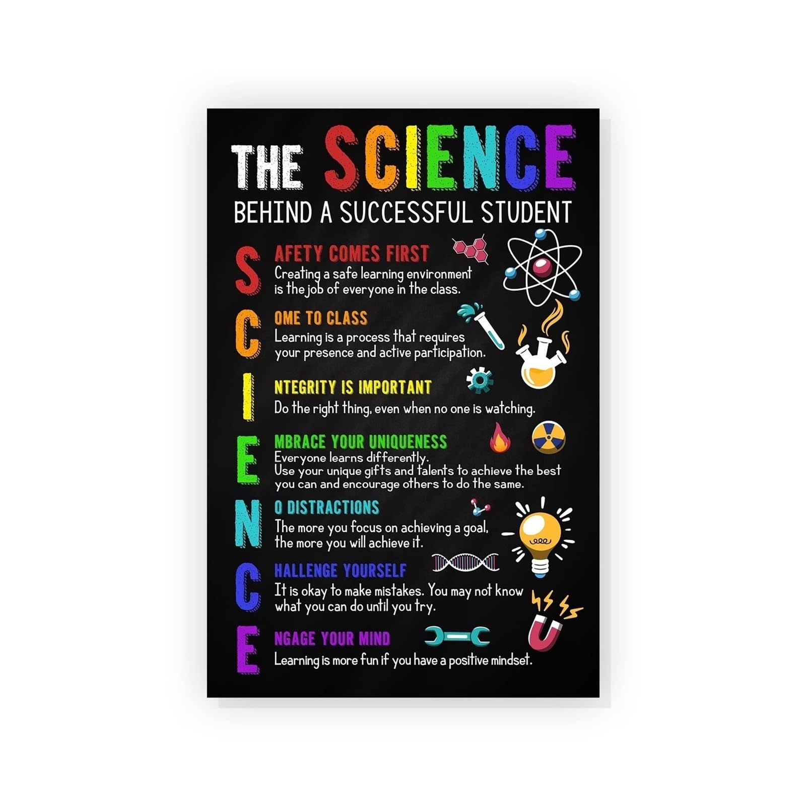 MQXFCZUX How to Be a Successful Student Science Poster, Study Habits & Learning Strategies Educational Chart, Classroom Decor for Middle School, High School Framed,16x24inch(40x60cm)
