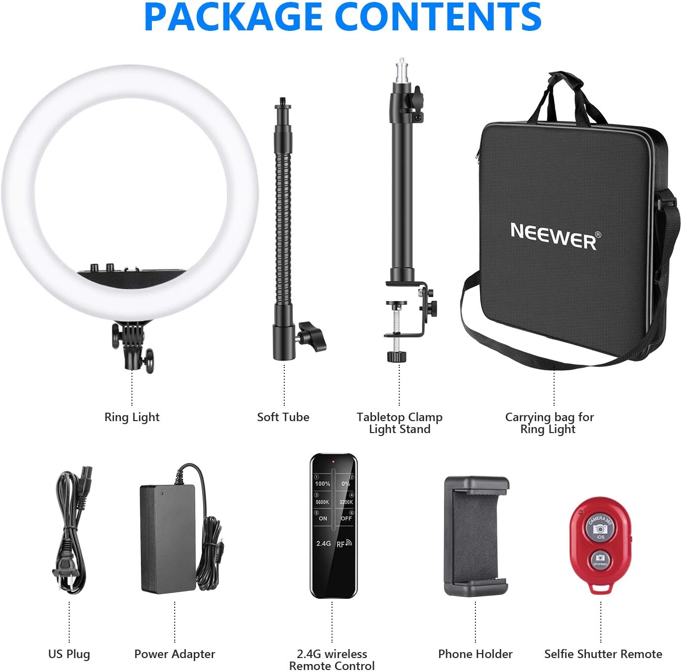 Up To 50% OFF Neewer 18-inch LED Ring Light with Tabletop Light Stand and 2.4G Wireless Remote, 55W 3200K-5500K Ringlight with Soft Tube/Phone Holder/Ball Head for Vlog/Selfie/Video Shooting, Support USB Charge