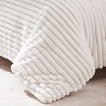 YIKUSH Fluffy Queen Comforter Set 3 Pieces - Cream White Fleece Fluffy Comforter Queen Set, Luxury Fuzzy Queen Bed Set, Soft & Warm Bed Comforter Queen with 2 Pillow Cases