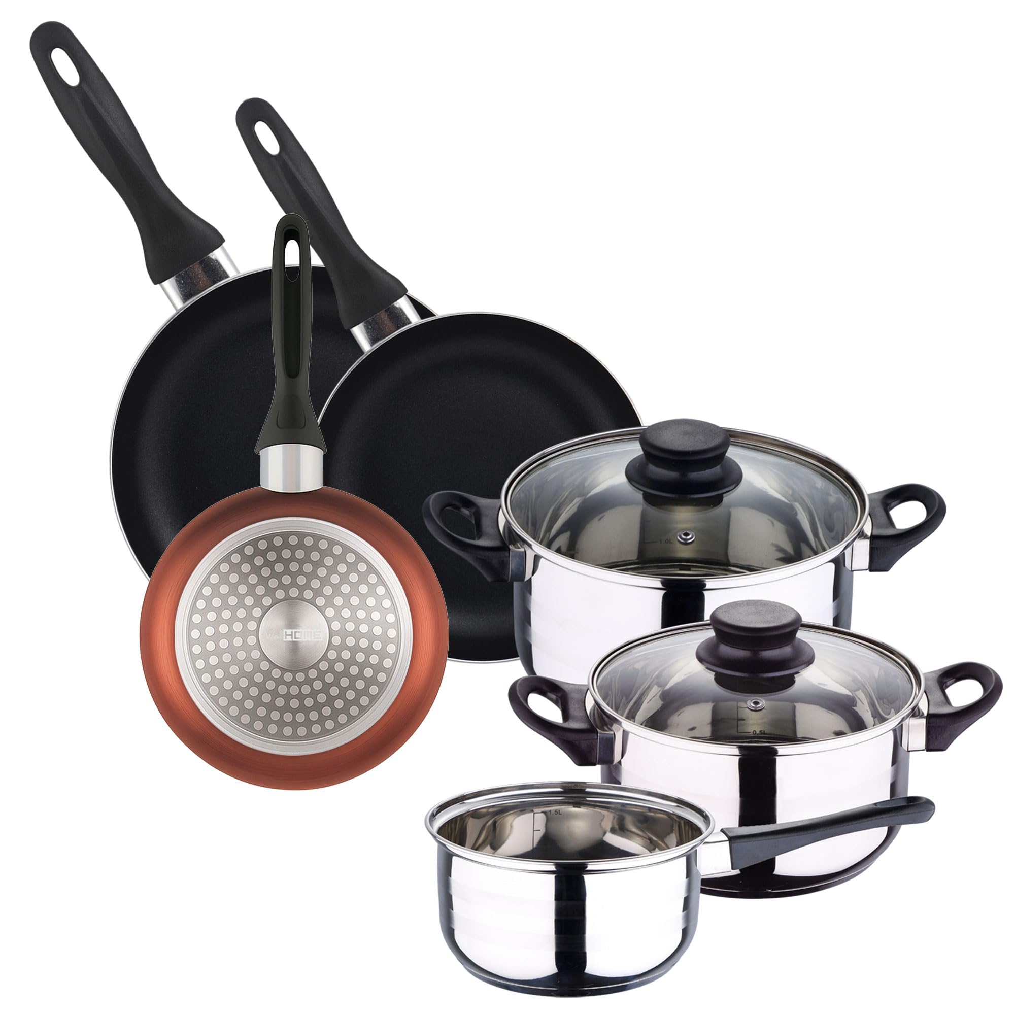 Batterie de cuisine 5 pièces inox poêle aluminium 16 20 24 cm induction gaz vitrocéramique