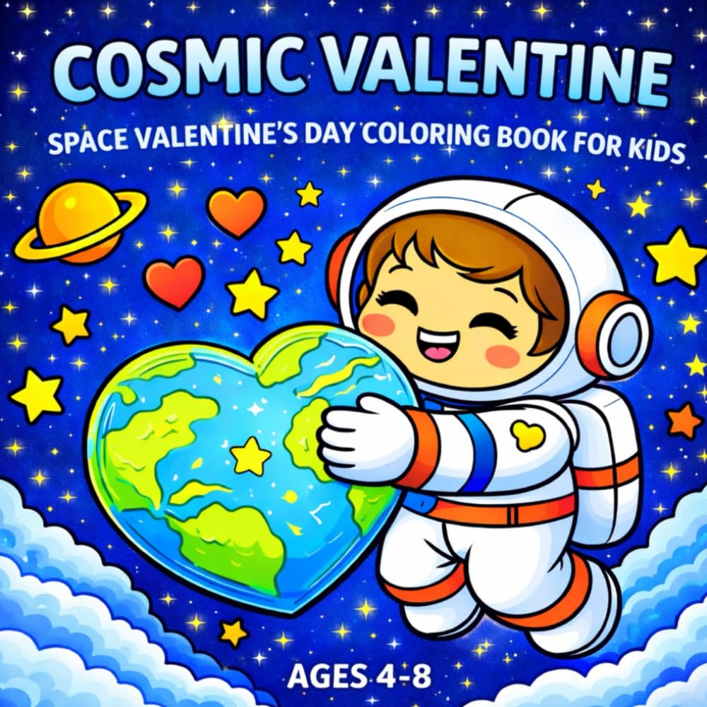 COSMIC VALENTINE: Space Valentine´s Day Coloring Book foe Kids Ages 4-8 (Love & Friendship Coloring Adventures)