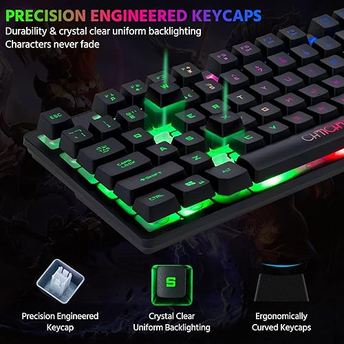 Miniatura 5 de CHONCHOW Teclado LED inalámbrico, teclado recargable con retroiluminación LED RGB de 87 teclas, teclado iluminado para juegos para PC, PS4, PS5,
