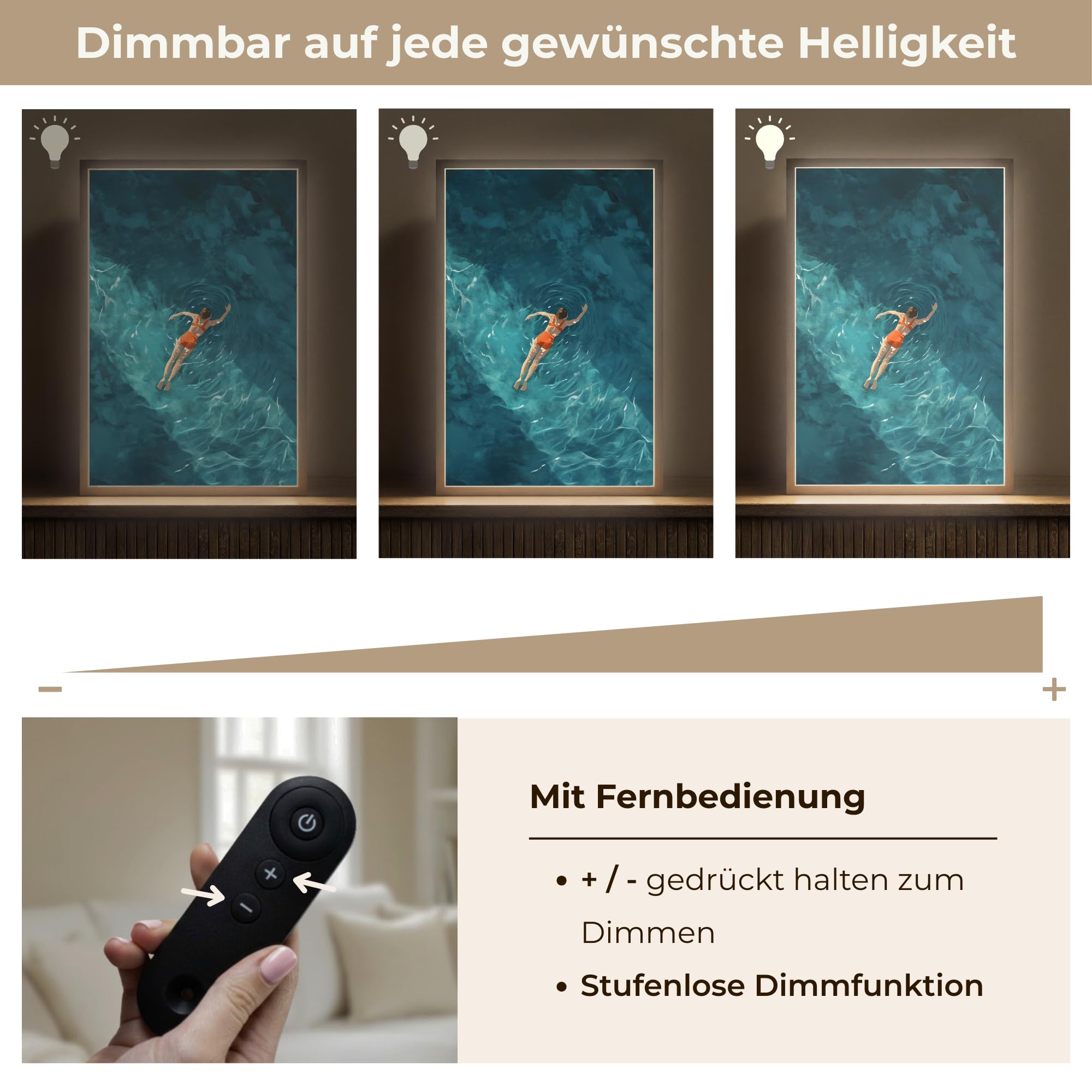 Moderne LED Wandleuchte Innen 40x60 cm Aufladbar Wandbeleuchtung Schlafzimmer Nachtlampe Flach Fernbedienung Warmes Still Licht Dimmbare Lampe Frau - Wasser - Bikini - Orange
