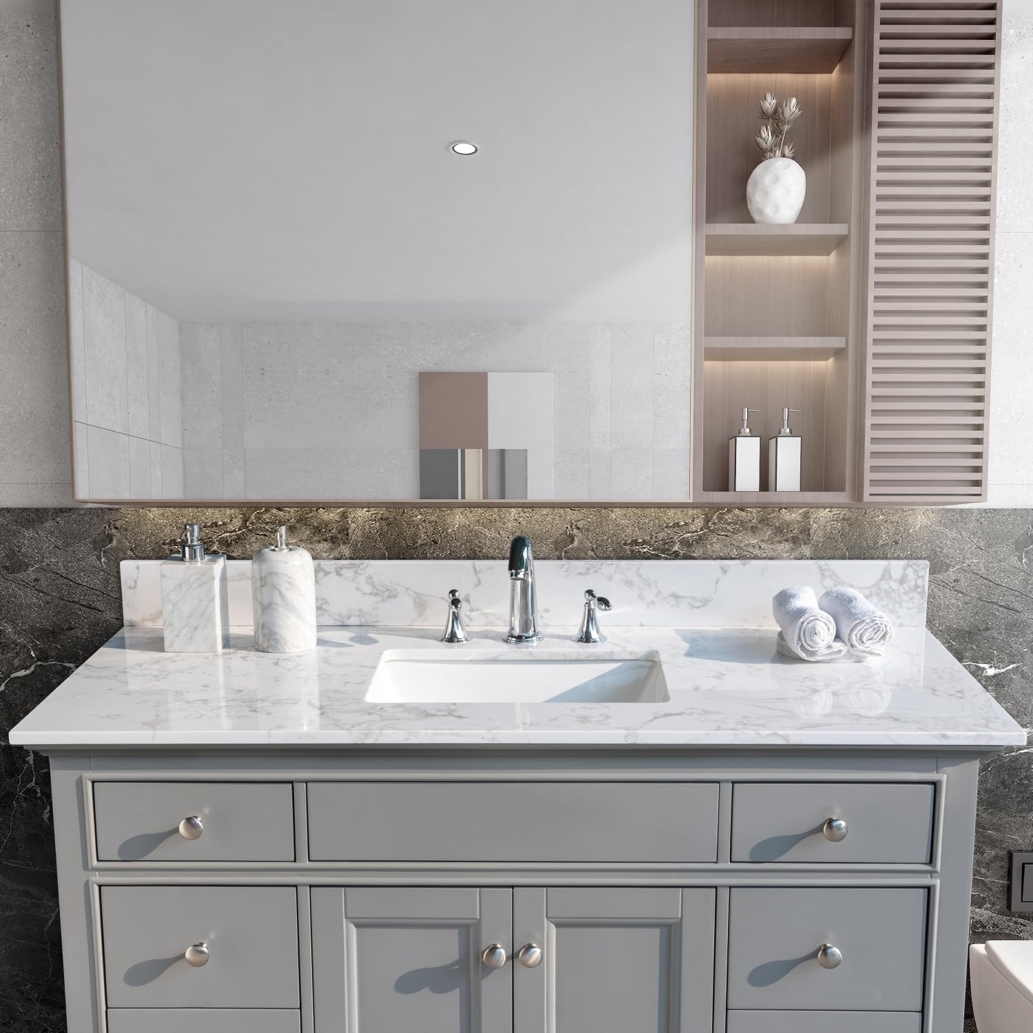 Geelife Carrara White Engineered Stone Vanity Top Backsplash