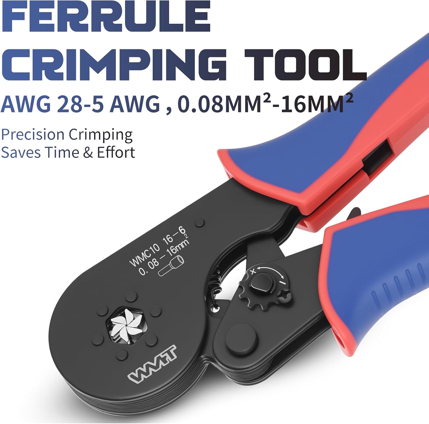 WMT Professional Hexagonal Ratcheting Crimping Tool, WMC10 16-6 Ferrule Crimper Tool used for 0.08-16mm² Cable End Sleeves