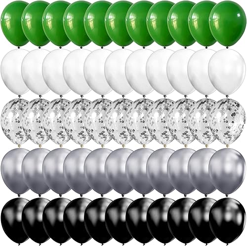 100 globos de color verde, plateado, negro y blanco, cromados, metálicos y globos de confeti para decoraciones de graduación, cumpleaños, baby
