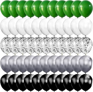 100PCS Green Silver Black White Balloon Chrome Metallic and Confetti Balloons for Graduation Birthday Baby Shower Game Party Decorations